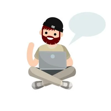 Man sit with laptop. Work freelance and programmer Stock-Illustration