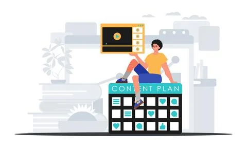 The Man sits on the capacity plan and holds a windowpane with a television li Stock Illustration