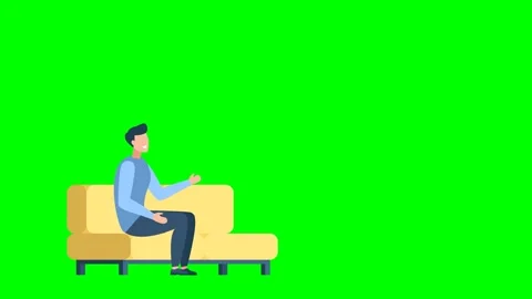 A man sits on a comfortable yellow sofa. Self-talk. Mental disorders. Interview Video stock 277249152