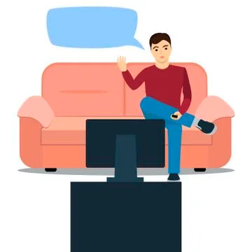 Man sits on the couch watching TV and outraged Illustrazione stock