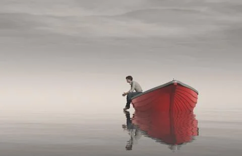 Man sits on the edge of a boats Stock Illustration