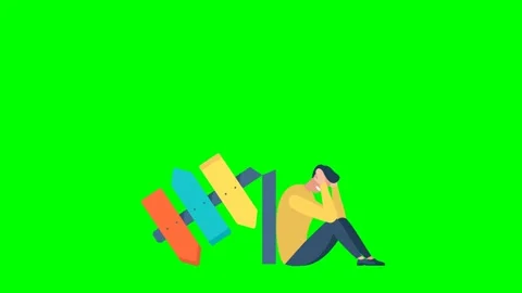 Man sits on the floor with his head in his hands. Cut off direction indicator Vídeo Stock 342227148