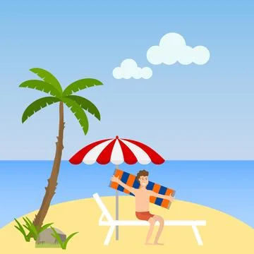 A man sits on a lounger on the beach. A man is resting on the beach Stock Illustration