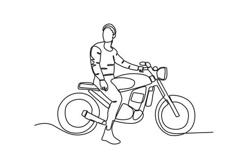 A man sits on a motorcycle looking back Stock Illustration