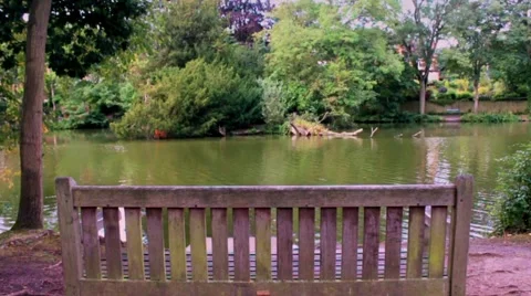 Man sits on park bench in slow motion Stock Footage 41763420