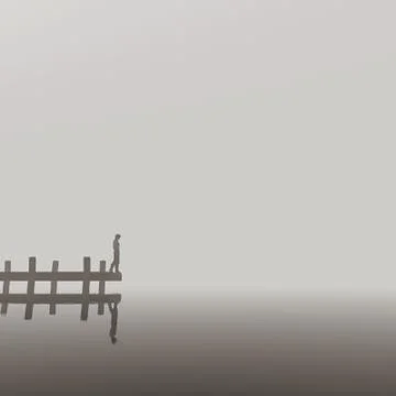 Man sits on a pier Stock Illustration