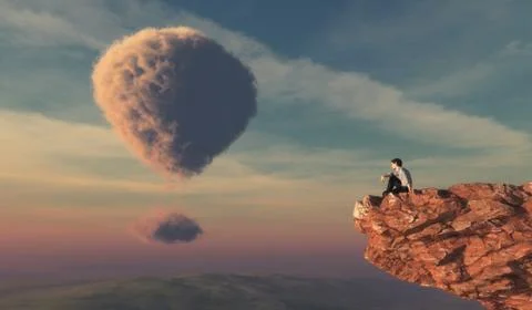 Man sits on a rock Illustrazione stock