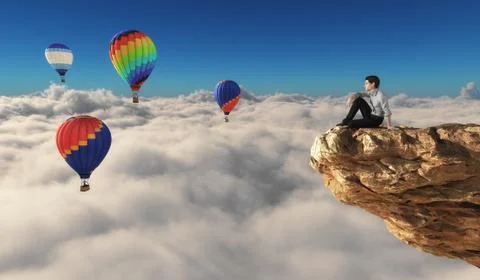 Man sits on a rock Stock Illustration