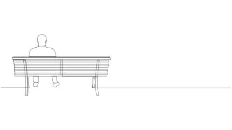 Man sitting alone on bench continuous line drawing, back view. One line art.. Stock Illustration