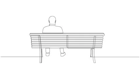 Man sitting alone on bench continuous line drawing, back view. One line art Stock Illustration