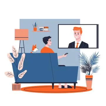 Man sitting alone at home on couch. Guy relax イラスト素材