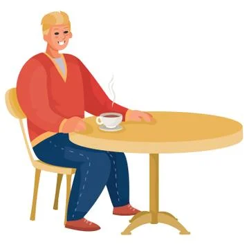 Man sitting alone at the round table, loneliness, isolated object on a white Stock Illustration