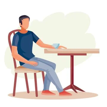Man sitting alone at the round table, loneliness, isolated object on a white Stock Illustration