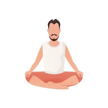 A man is sitting and doing yoga. Isolated. Cartoon style. Stock Illustration