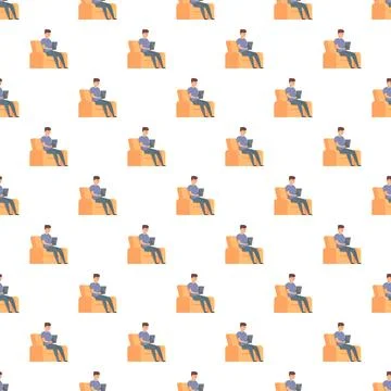 Man sitting on armchair using laptop seamless pattern イラスト素材