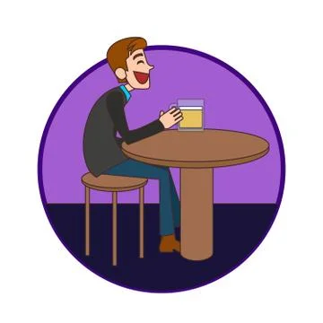 Man sitting in the bar and drinking a beer Stock Illustration