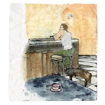 Man sitting at bar Stock Illustration