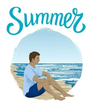 Man sitting at a beach Stock Illustration
