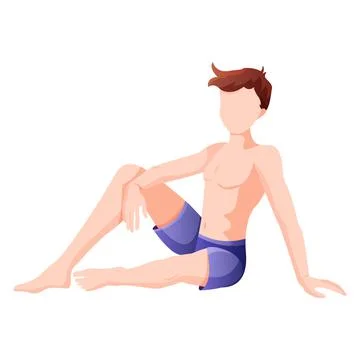 A man is sitting on the beach in swimming trunks. Rest on the sea. Stock Illustration