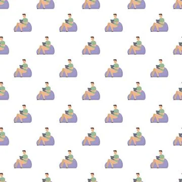 Man sitting on bean bag using digital tablet pattern Stock Illustration