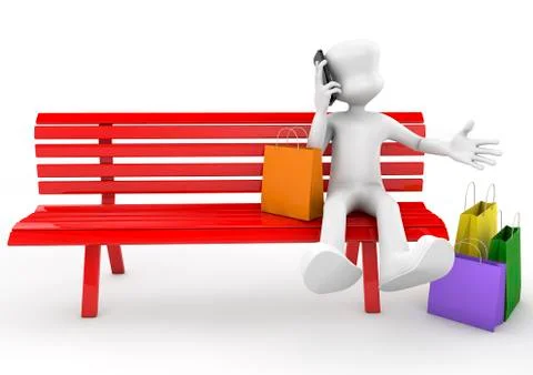 Man sitting on a bench and talking on the phone Stock Illustration