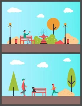 Man Sitting on Bench in Autumn Park, Sport Boy Stock Illustration
