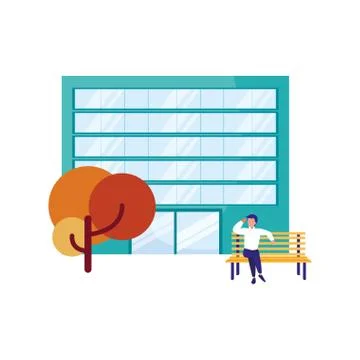 Man sitting on bench building tree Stockillustratie
