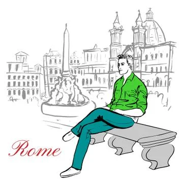 Man sitting on bench Illustrazione stock