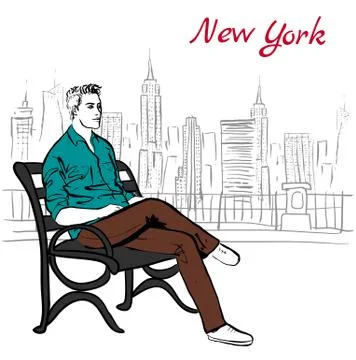 Man sitting on bench Stock-Illustration