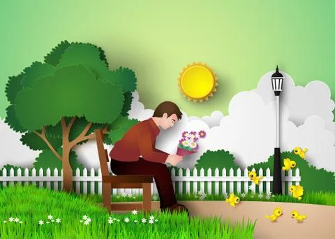 Man sitting on the bench. Stock Illustration