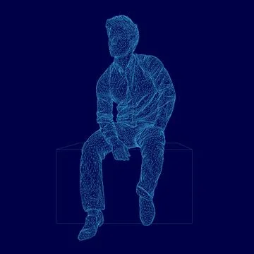 Man is sitting on a bench. The image is in blue and has a blue tint イラスト素材