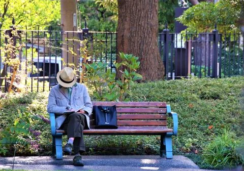 Man sitting on the bench Stock Photos