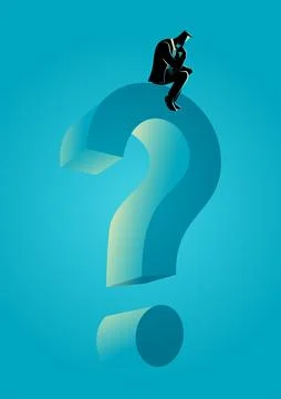 Man sitting on big question mark symbol Stock Illustration