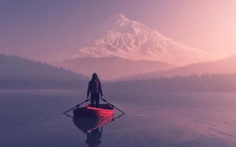 Man sitting on a boat Stock Illustration