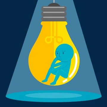 Man sitting in bulb Stock Illustration