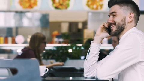 Man sitting in cafe Stock Footage 97067815