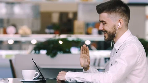 Man sitting in cafe Stock Footage 97085712