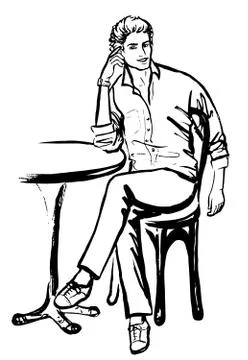 Man sitting in cafe Stock Illustration