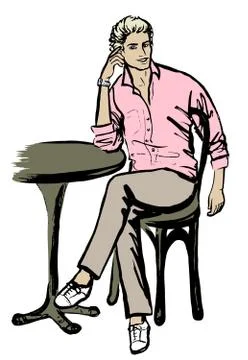 Man sitting in cafe Illustrazione stock