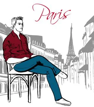 Man sitting in cafe Stock Illustration