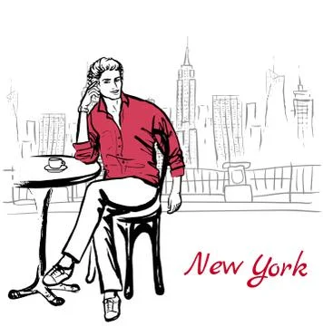 Man sitting in cafe Stock Illustration