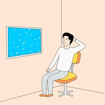 Man is sitting in a chair in front of a window Illustrazione stock