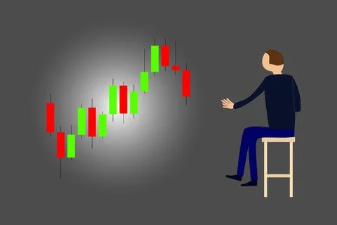 Man sitting on a chair observing a forex graph Stock Illustration