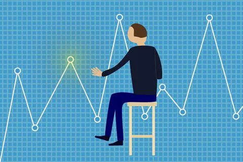 Man sitting on a chair observing a graph Stock Illustration