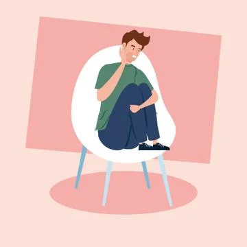 Man sitting in chair with stress attack Stock Illustration