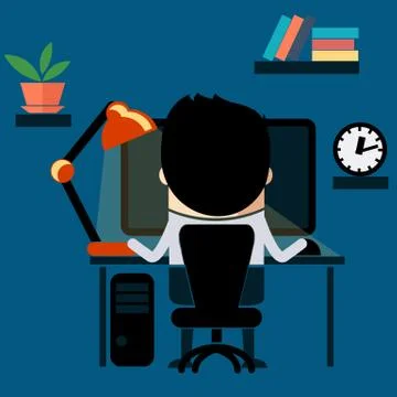 Man sitting on chair at table front of computer Stock Illustration