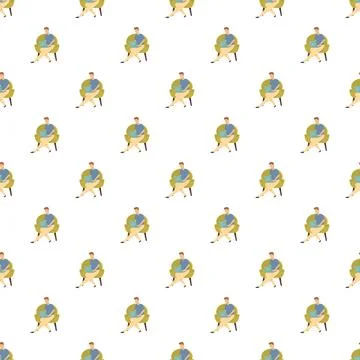 Man sitting on chair using laptop seamless pattern Stock Illustration