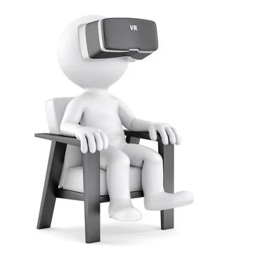 Man sitting on chair while using VR glasses. 3D illustration. Isolated イラスト素材