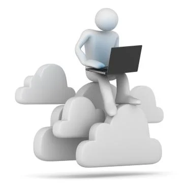 Man Sitting on Cloud Computing Symbol 스톡 일러스트