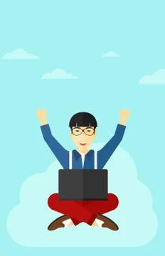 Man sitting on cloud with laptop 库存插图